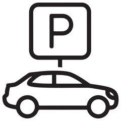 Outline Car with Parking Sign Icon Flat Design Element