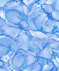 Alcohol ink blue marble abstract texture watercolor with glitter, can be used for background, wallpaper, poster, card, invitation, brochure design