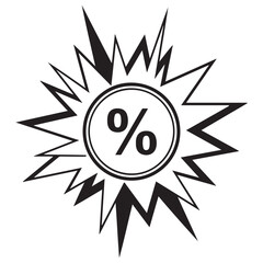 Black Percentage Sign in Spiky Burst Icon on White Background