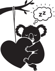 Sleeping koala hugging heart illustration