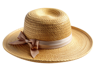 Summer Beach Hat With Ribbon Top Isolated on Transparent Background.