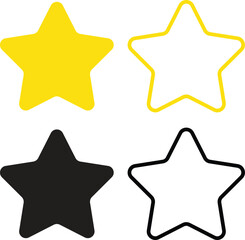 Four star shapes in different colors and styles