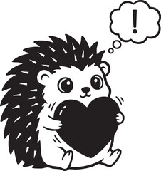 Cute hedgehog holding heart cartoon illustration