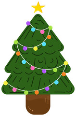 Simple Cute Chrismas Tree With Circle Colorful Vibrant Lamp