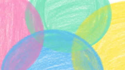 Vibrant abstract background of overlapping pastel circles with chalky texture and bright playful colors