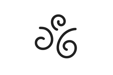 Triskelion symbol with three black spiral swirls, a celtic knot representing trinity on transparent background