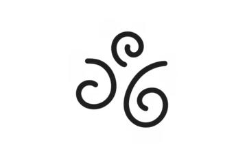 Triskelion symbol with three black spiral swirls, a celtic knot representing trinity on transparent background