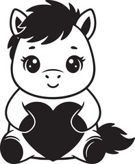 Cute Baby Horse Holding a Heart – Adorable Love and Valentine Cartoon Vector