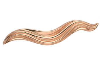 Rose gold metallic flowing wave isolated on transparent background for modern design elements, branding, and abstract art