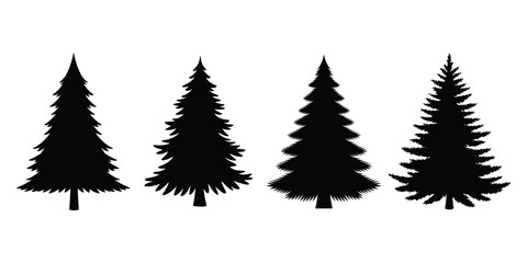Fototapeta premium Christmas Tree Silhouette Vector Set: Black Fir Pine Trees for Winter Holiday and Forest Nature Design