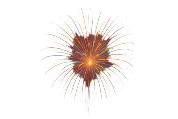 Bursting yellow and orange fireworks exploding with sparkling trails, celebrating festivities on transparent background