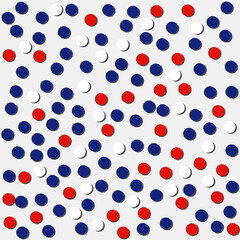 This vibrant abstract illustration features a dynamic arrangement of red, white, and blue circles scattered across a light background, creating a lively and engaging visual experience