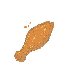 Crispy Chicken Drumstick Doodle Illustration. Fried Chicken Leg Hand Drawn Art. Crunchy Snack Sketch for Menu and Packaging. Minimal Food Outline Design.