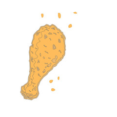 Crispy Chicken Drumstick Doodle Illustration. Fried Chicken Leg Hand Drawn Art. Crunchy Snack Sketch for Menu and Packaging. Minimal Food Outline Design.