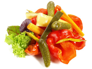 Vegetables - Mixed pickled Vegetables on white Background