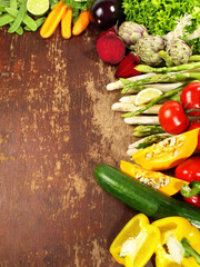 Vegetables - Mixed Vegetables and Salads on wooden Background