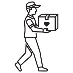 Outline graphic of a person delivering a heart-labeled package