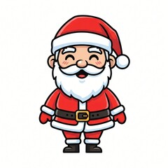 Happy cartoon Santa Claus character with a red suit white beard and smiling face on a white background