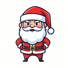 Cartoon Santa Claus with white beard red suit and hat Friendly hands on hips isolated on white background
