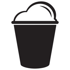 Black Silhouette Beverage Cup Icon with Froth on White