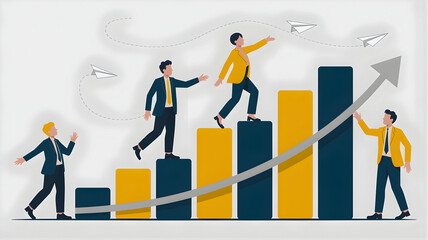 Business growth and success concept with climbing the stairs to success, teamwork