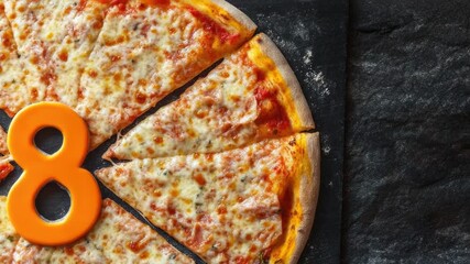 Video A single pizza cut into 8 slices served on a table, ideal for parties or gatherings