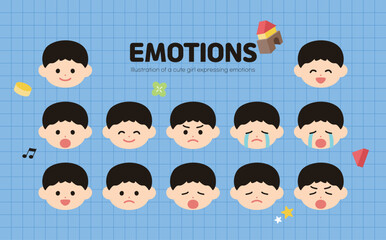 남자 아이의 다양한 감정 표현 일러스트