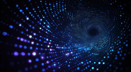 Abstract dark background with swirling vortex of blue and purple glowing dots.