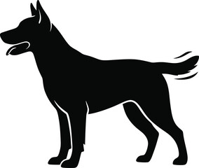 Black silhouette of a German Shepherd dog standing with its tongue out on a white background dog silhouette