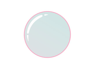 Obraz premium A light blue bubble with a pink outline floats in the center against a black background with a bright highlight on its surface suggesting a glossy texture