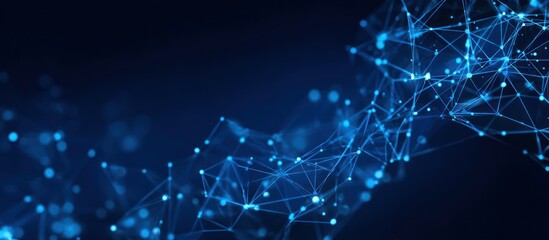 Abstract blue glowing network structure against dark background space