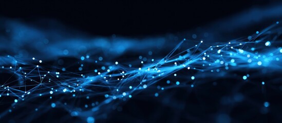 Abstract blue network structure with glowing nodes against dark background
