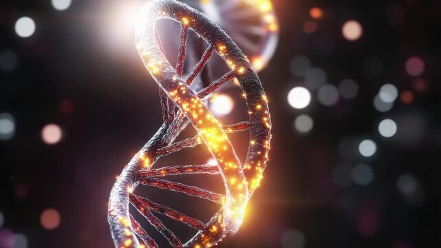 Video A microscopic view of a double-stranded DNA molecule, with its two complementary strands twisted together