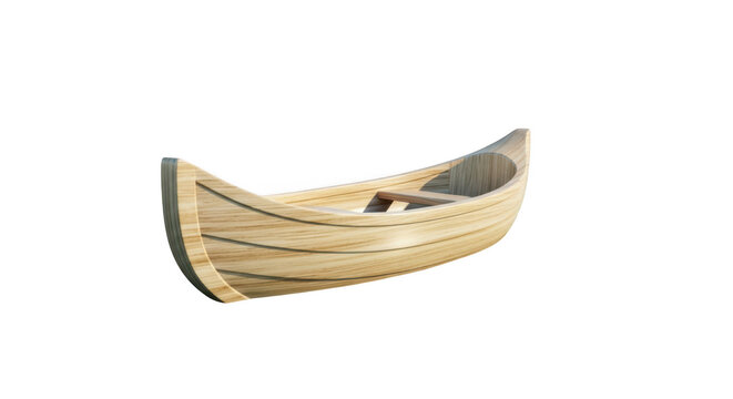 A classic wooden canoe with a light brown finish isolated on transparent background - Powered by Adobe