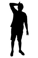 Man standing holding hand on his head, feeling stress, despair, or frustration. Silhouette. Vector illustration