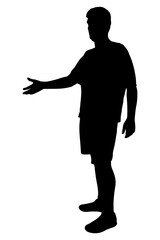 Man silhouette standing, extending hand, inviting to connect or greet. Vector illustration