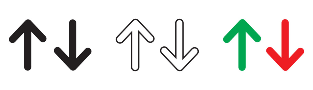 A graphic featuring a red downward arrow alongside a green upward arrow, symbolizing decline and growth, with a solid white background.