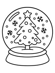 christmas tree in a snow globe bold, cute and easy kids christmas coloring page, activity vector art illustration svg