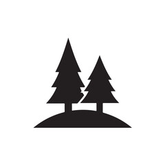 Obraz premium Two pine trees on a small hill simple black silhouette icon for nature and outdoor themes isolated o