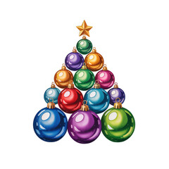 Festive Christmas tree made of colorful ornaments with golden star for cheerful holiday season greetings
