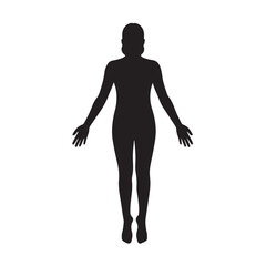 Full length black female body silhouette standing with open arms ideal for health and identity conce