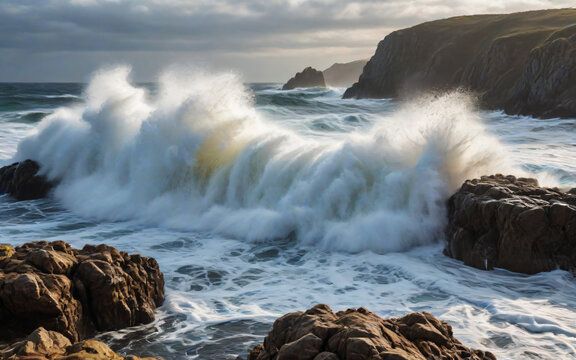 Crashing Waves on Rocky Coast - Powered by Adobe