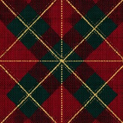 Christmas argyle pattern in red green and gold for festive textile design
