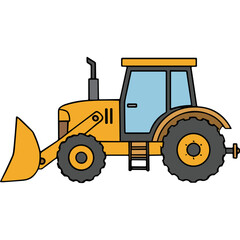 Fototapeta premium Yellow Bulldozer Construction Vehicle with Bucket and Wheels on a Transparent Background