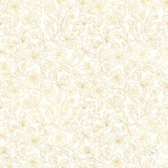 Elegant floral seamless pattern delicate gold line art illustration perfect for textile design and backgrounds