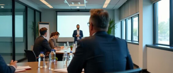 Professional business meeting unfolds with animated discussion; camera smoothly pans across attentive colleagues in a modern conference room; cinematic, engaging corporate atmosphere. - Powered by Adobe