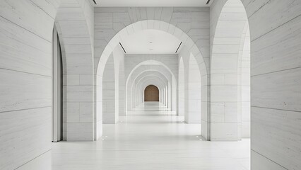 Obraz premium Long white stone corridor with repeating architectural arches leading away