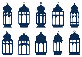 Collection of Islamic Lantern Silhouettes on White Background