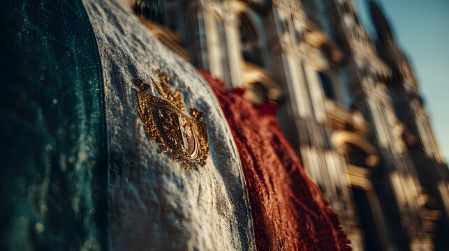flag in front of cathedral