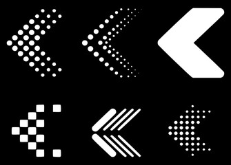 Collection of Six White Arrows on Black Background